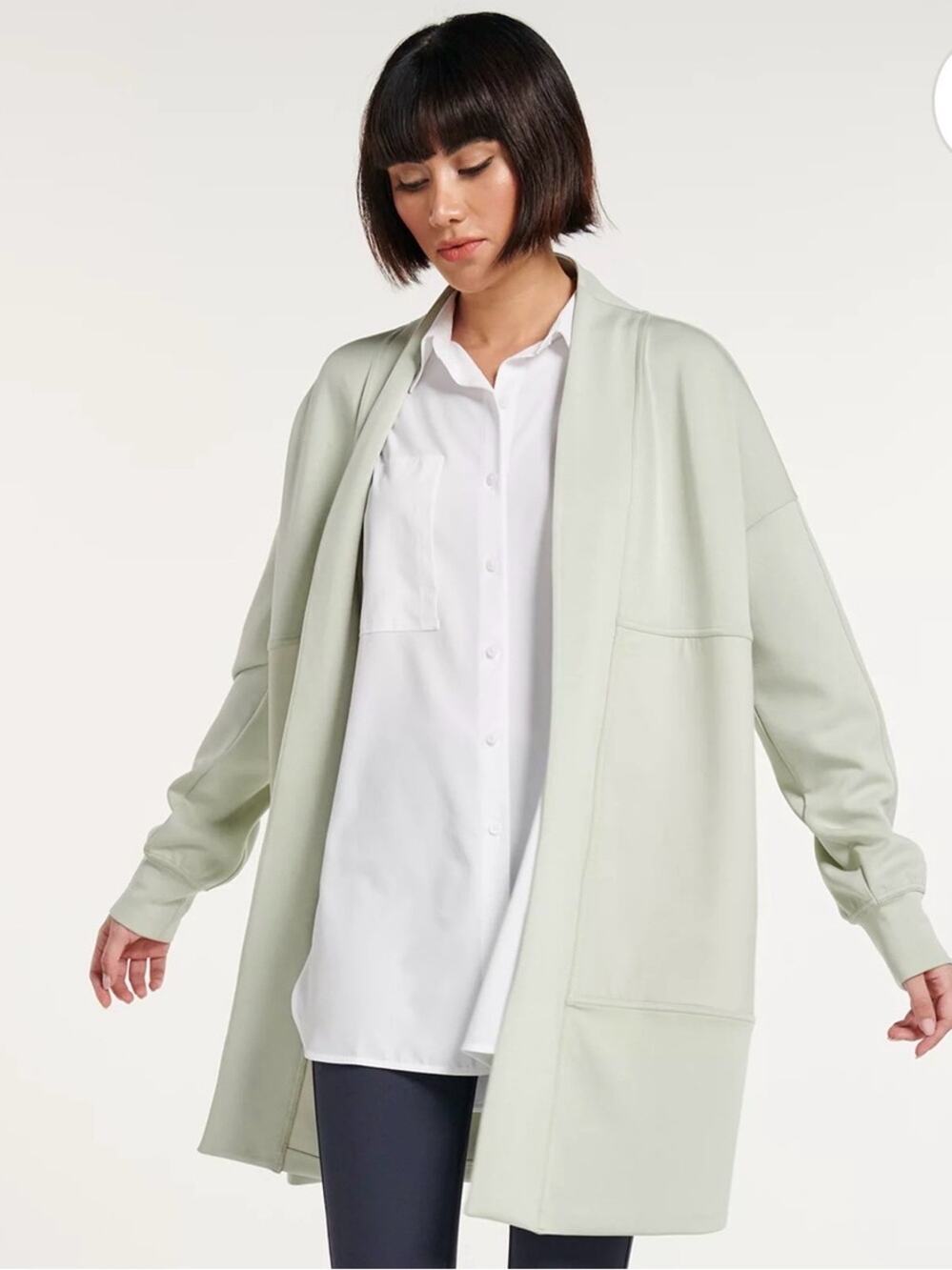 FLX Long Cardigan Jacket XL Mint Green Oversized Open Front Athleisure Yoga